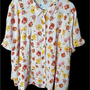 NWT Moa Moa Floral Button-Up Blouse Plus Size 3X